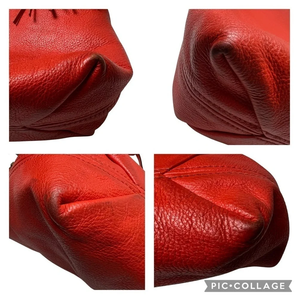 Michael Kors Hobo Bag Orange Red Soft Pebbled Leather with Tassel Large 2 Straps